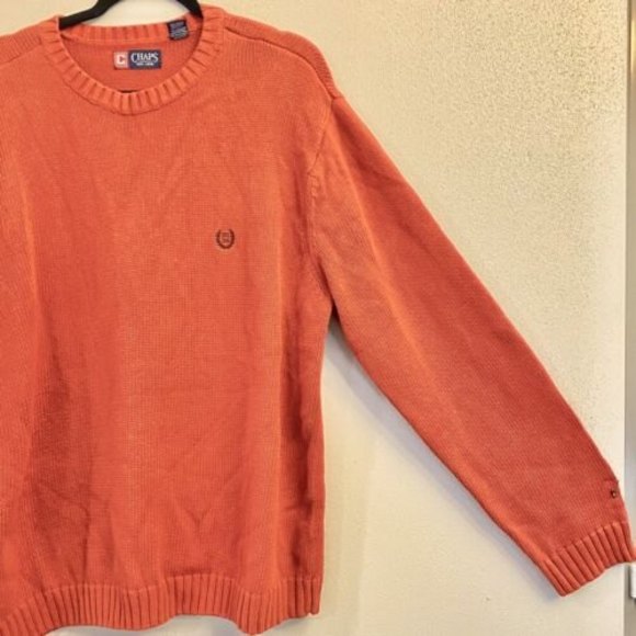 Chaps Orange Sweater Men's XL Tall 100% Cotton Crew Neck - Picture 2 of 8